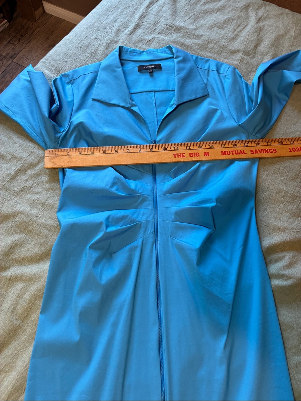 Lafayette 148 Size 10 Full Zip Teal Blue Midi Shirt Dress - Picture 7 of 12